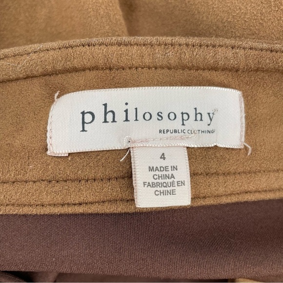 Philosophy Republic Faux Vegan Suede Camel Tan Snap Front Pockets Mini Skirt - Picture 8 of 10